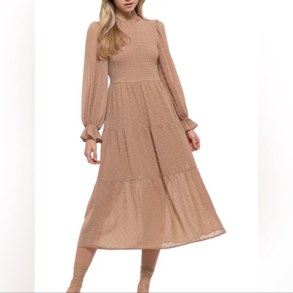 By The River Textured Dotted Smocked Midi Dress - Picture 3 of 4